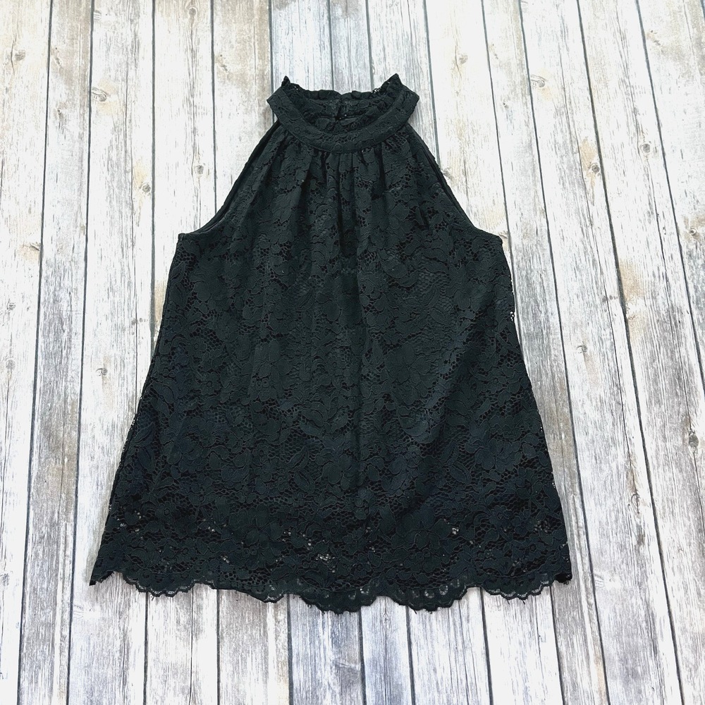 Simply‎ Vera Wang Lace Top Women XS 0 2 Sleeveless Black High Neck Halter Party